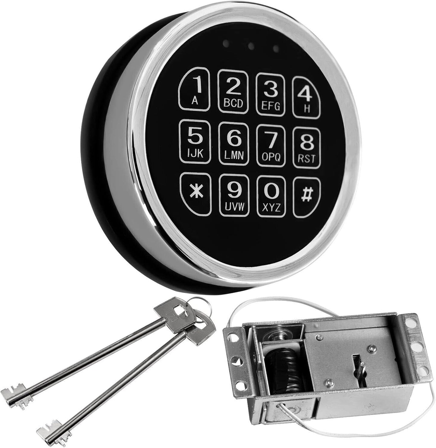 New Gun Safe Lock Replacement Chrome Keypad With Solenoid Lock & 2 Override Keys