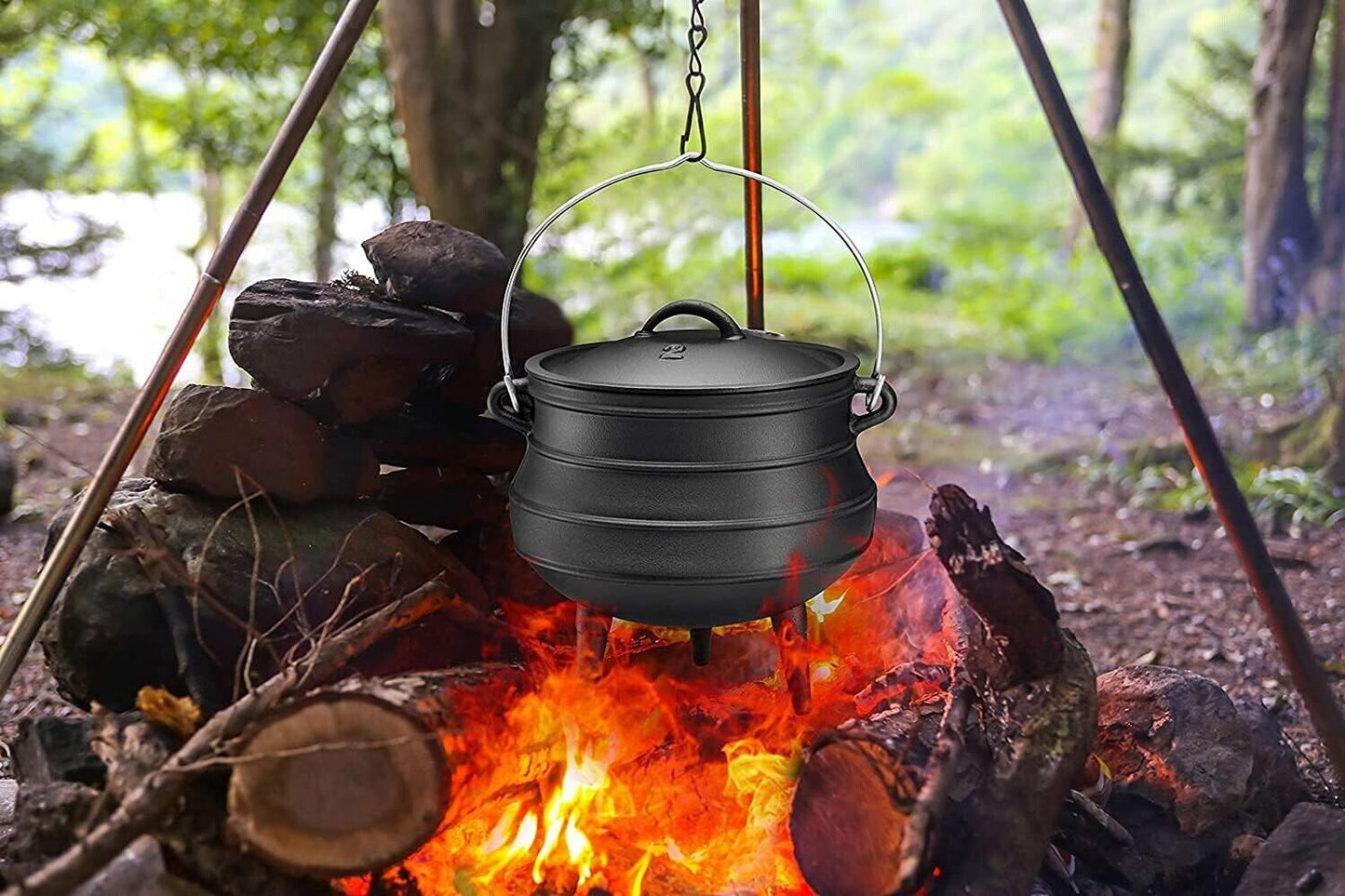 Bruntmor Pre-Seasoned Cast Iron Cauldron | African Pot 8.5 Quarts Medium, Black