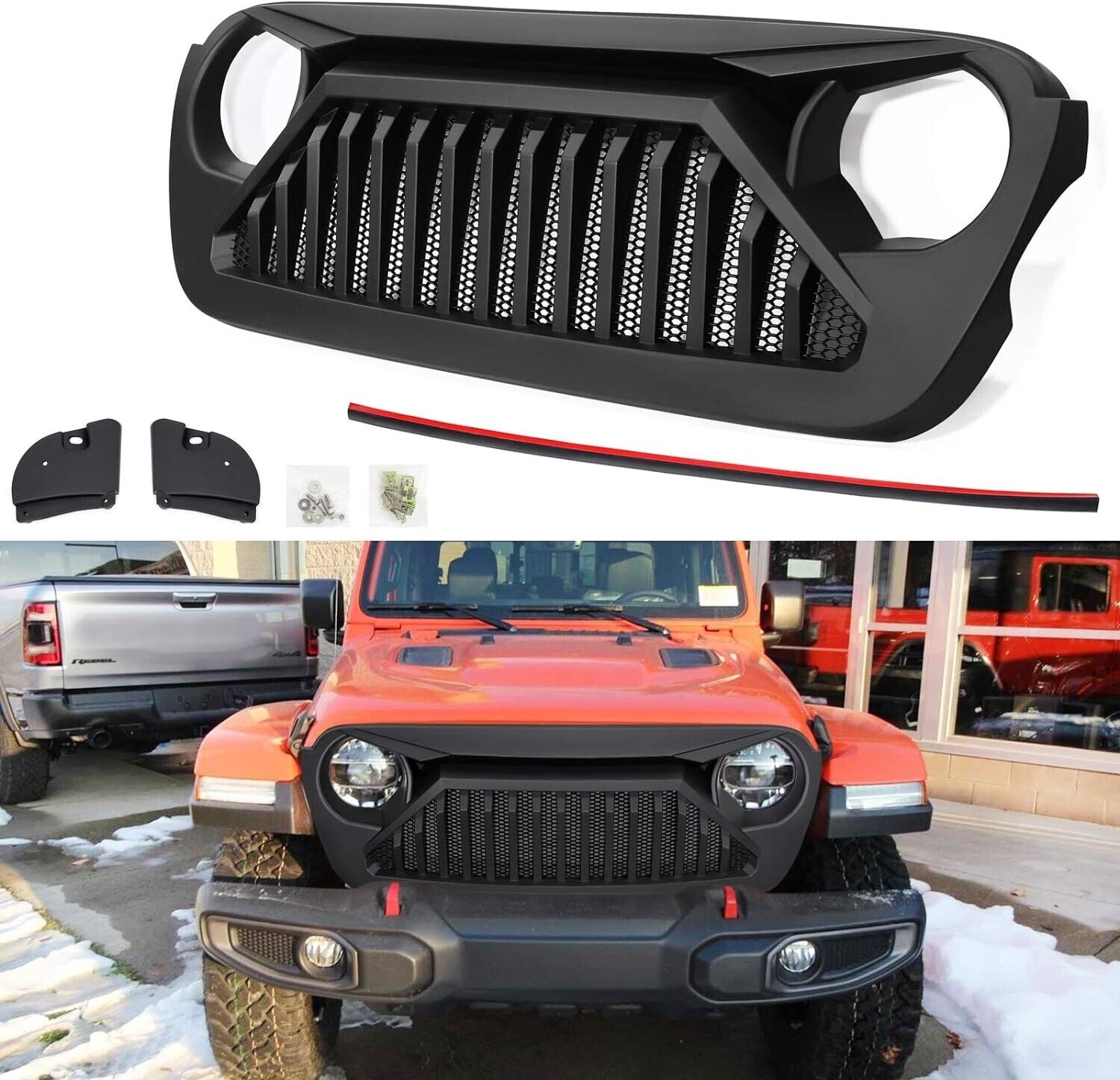 Front Grille Angry Vader Grill Matte Black For 2018-2022 Jeep Wrangler JL JT JLU