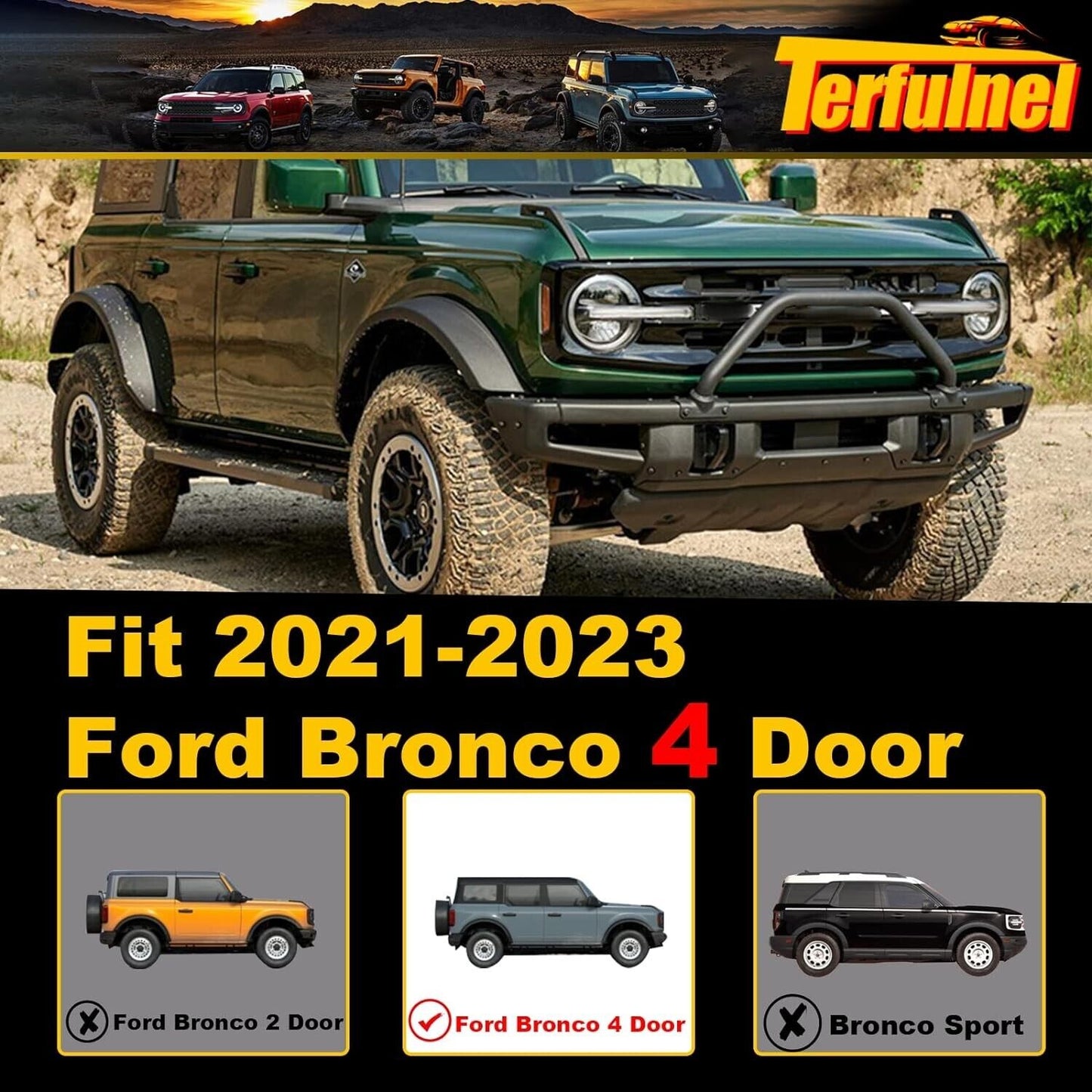 Running Boards For 2021- 2023 Ford Bronco 4 Door Steel Side Step Bars Black Pair