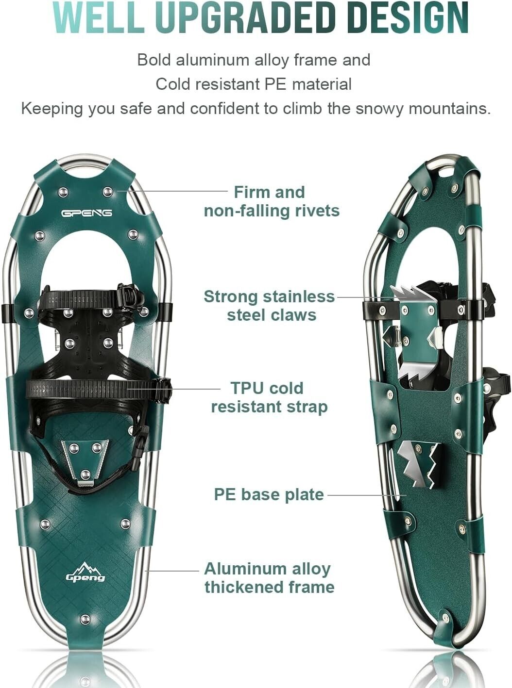 GPeng 825 Lightweight Snowshoes, Trekking poles & Tote Bag, Unisex Adult-Youth