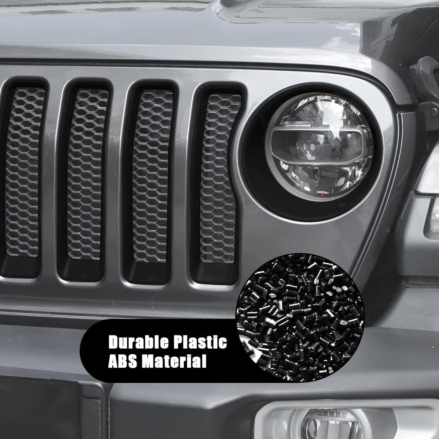 For Jeep JL Mesh Grille Grill Insert & Headlight Turn Light Cover Trim Matte BLK