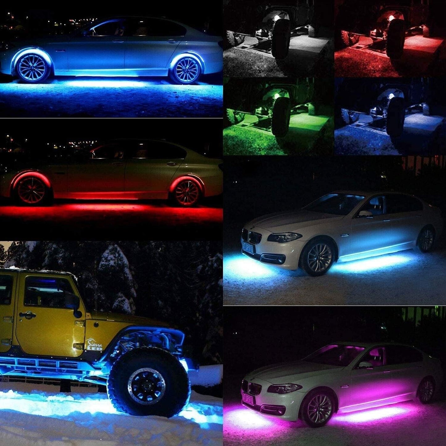 12x RGB LED Rock Light Pod Underbody Glow Neon Music Control Interior Lamp APP