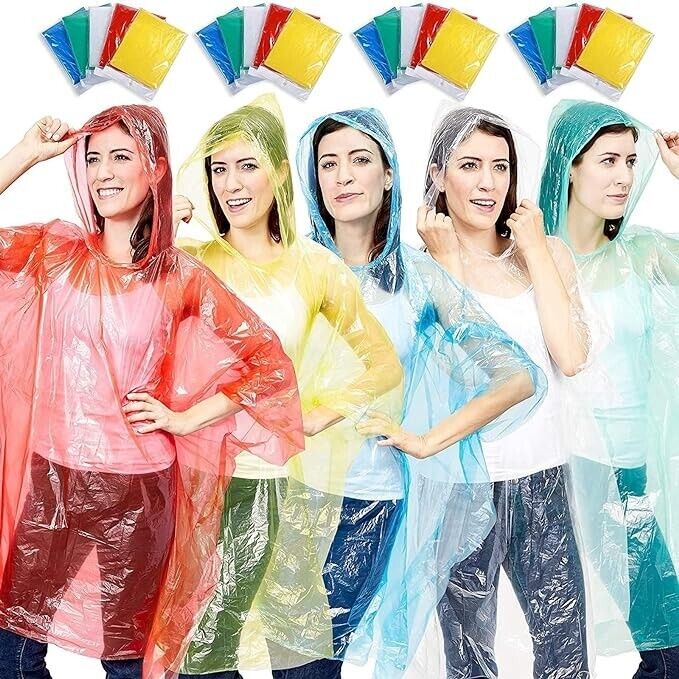 Disposable Adult Emergency Waterproof Rain Coat Poncho Camping Hiking Hood 5pcs