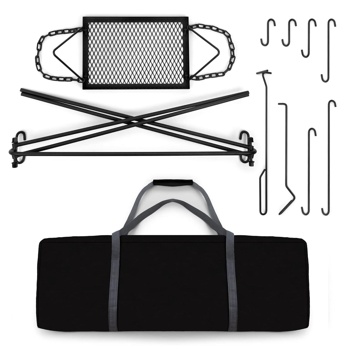 Outdoor 34" BBQ Grill Swing w/Hooks Campfire Cooking Stand for Outdoor Fire Pit