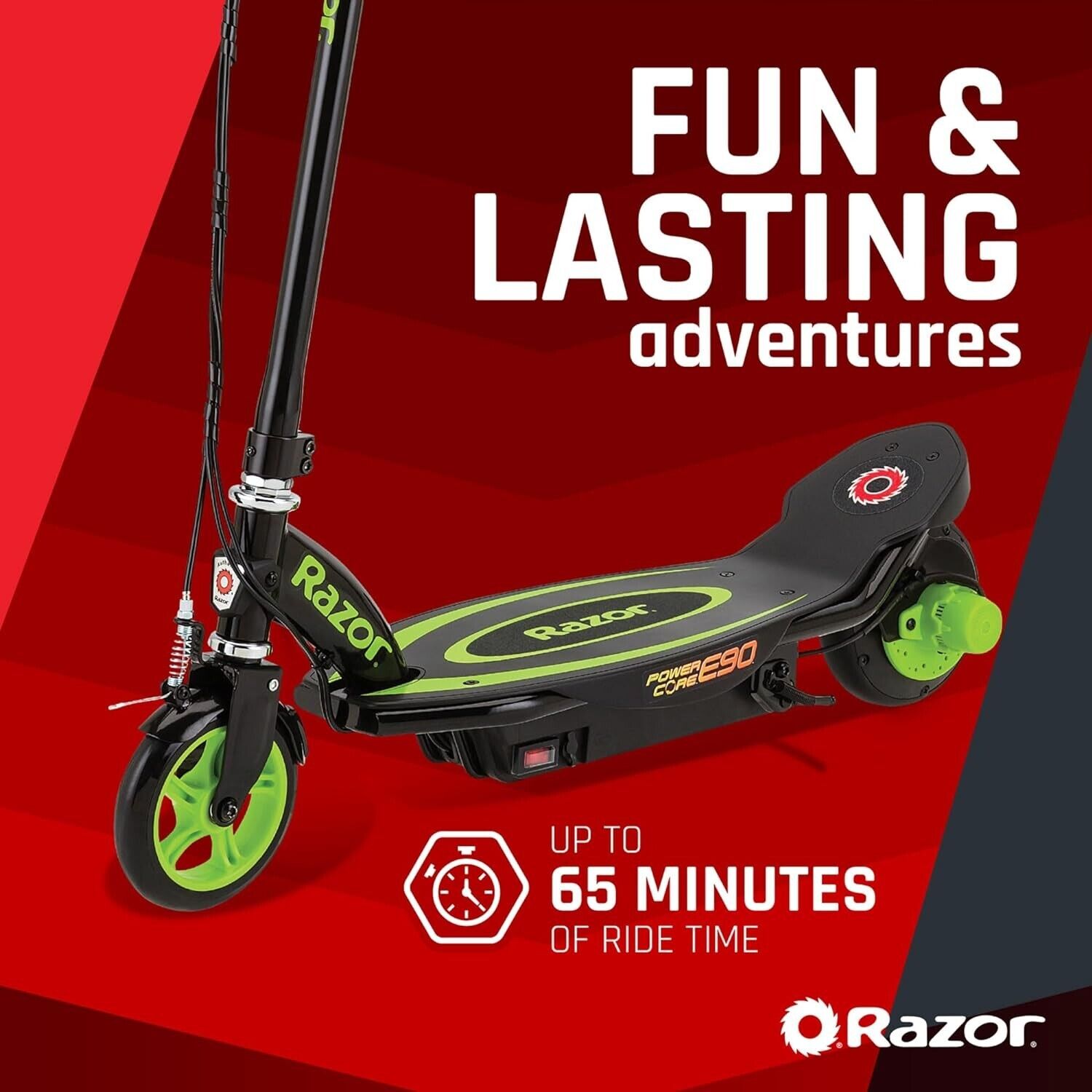 Razor Power Core E90 Electric Scooter - Green - Kids Electric Scooter