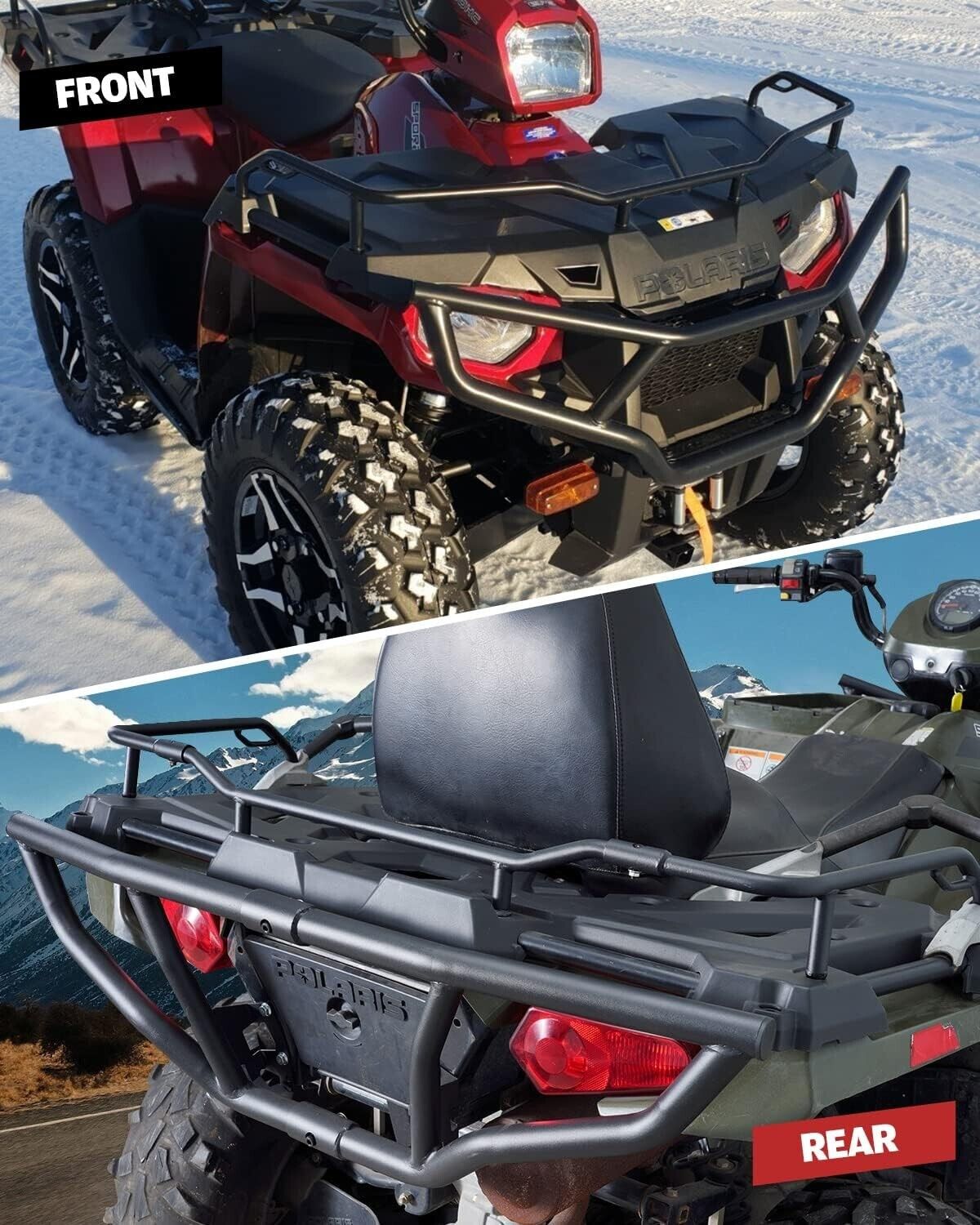 Front & Rear Brush Guard Bumper 2Pcs Compatible with 2014-2023 Polaris Sportsman