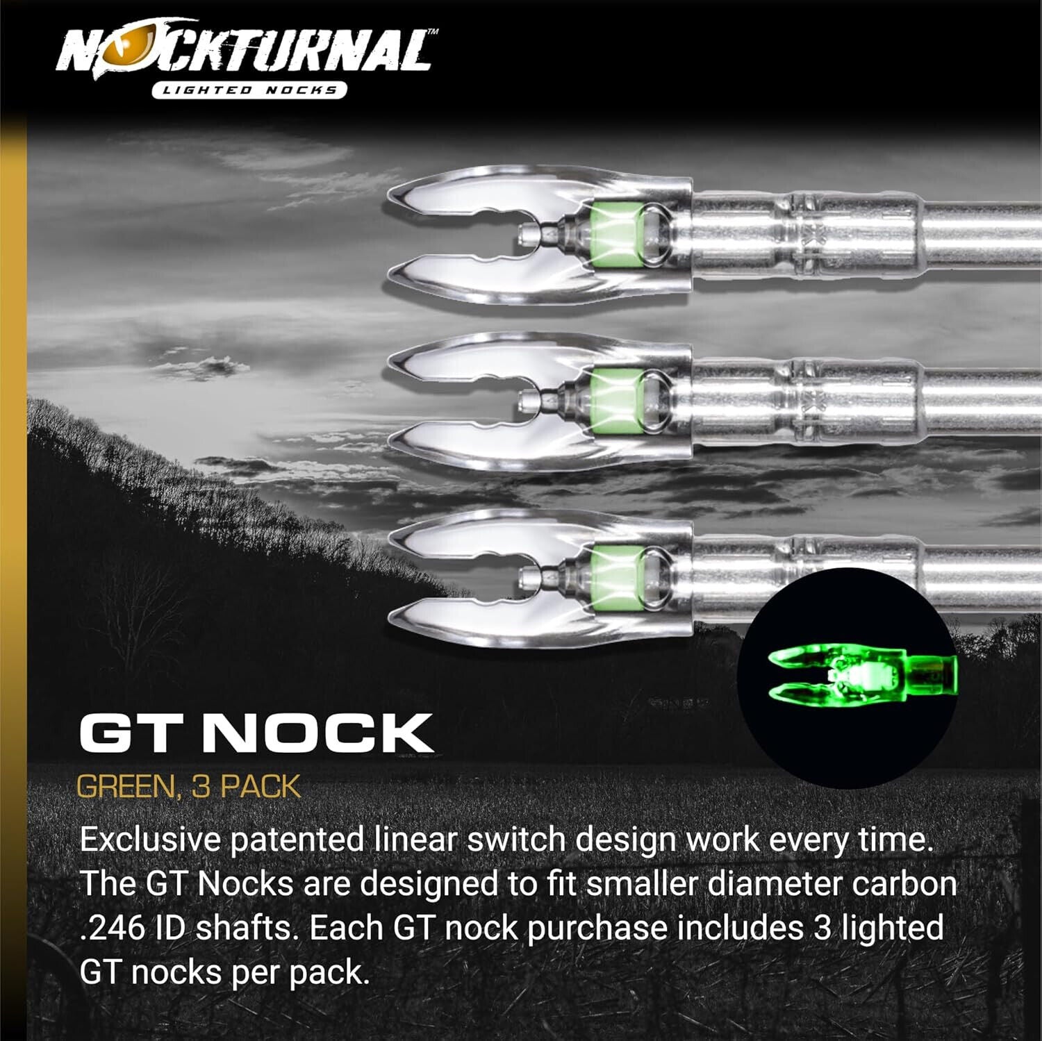 Nockturnal - G Lighted Nock - Green- 3 pack Size .246"