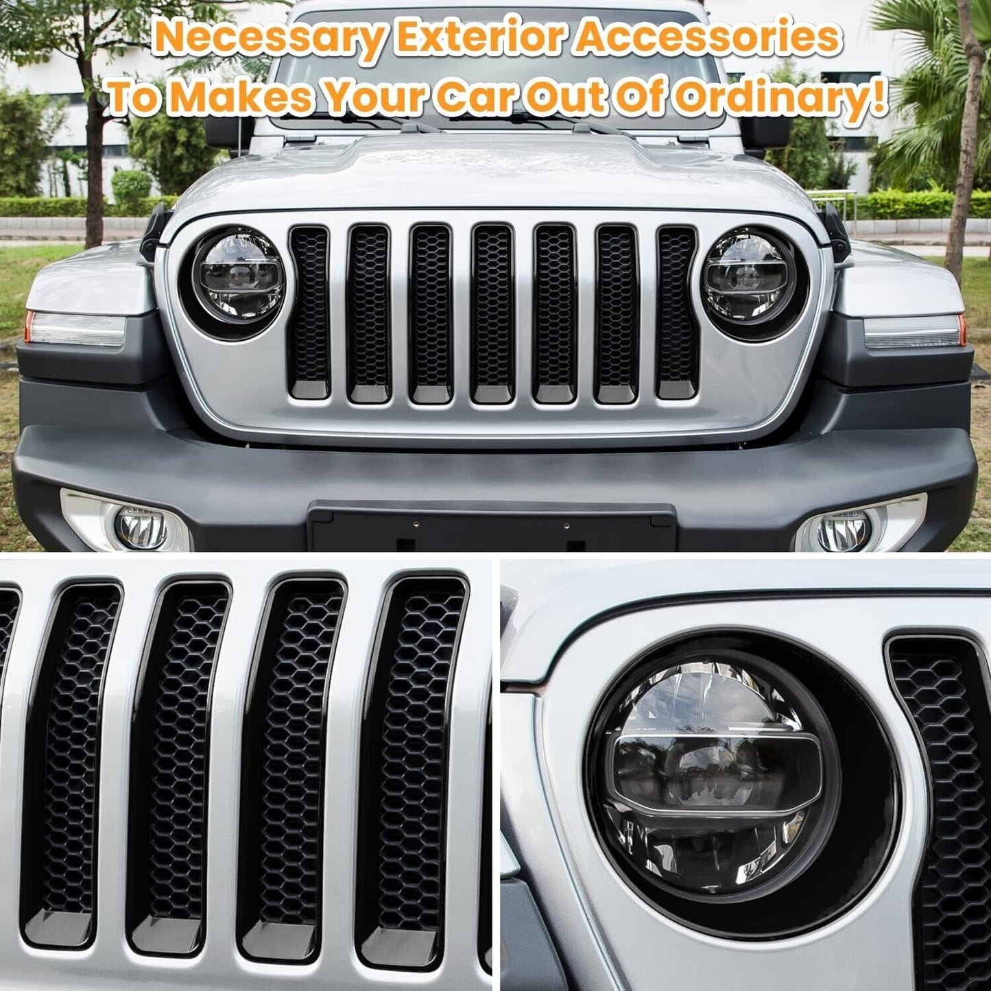 Jeep Wrangler JK Grill Inserts Matte Black Front Mesh Grille w/ Headlight Bezel