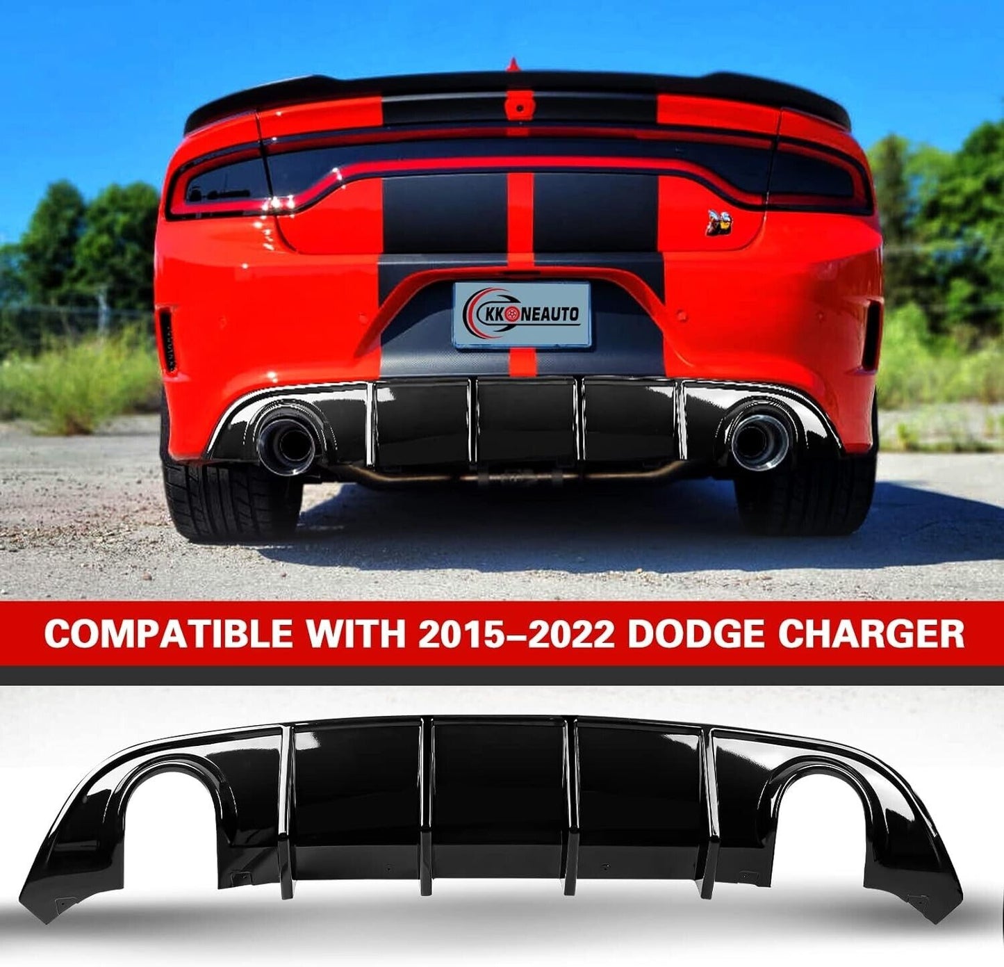 Charger V3 Style Rear Diffuser/ Rear Valance SRT Rear Lip 2015-2023 Gloss Blackl