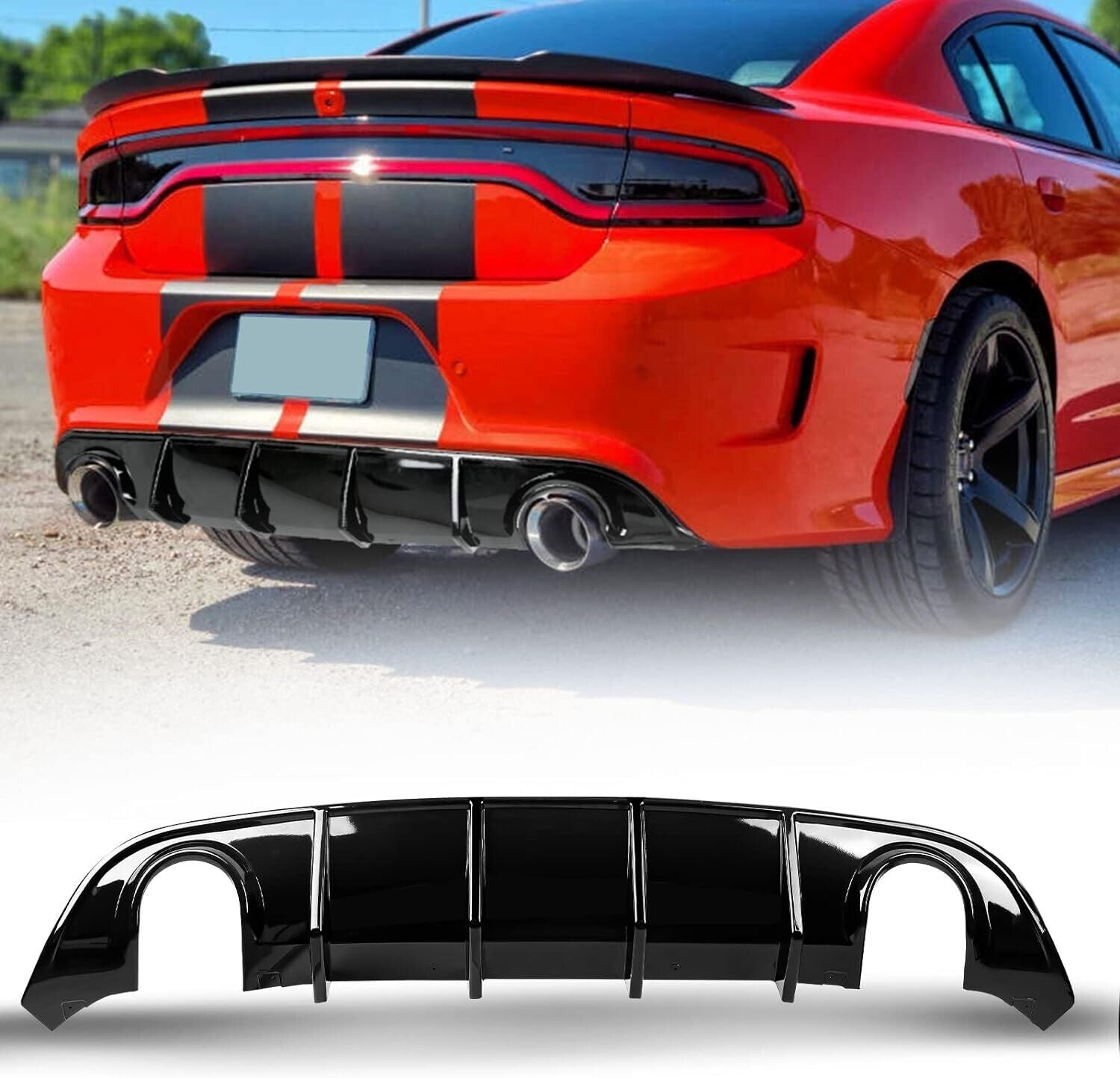 Charger V3 Style Rear Diffuser/ Rear Valance SRT Rear Lip 2015-2023 Gloss Blackl