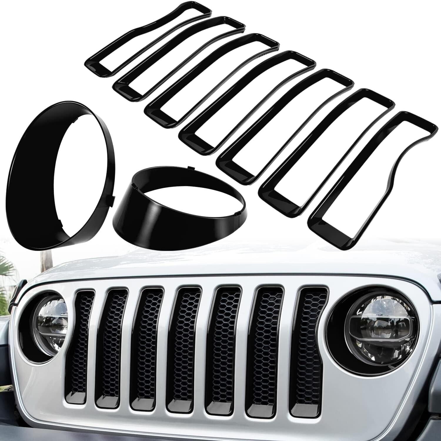 Jeep Wrangler JK Grill Inserts Matte Black Front Mesh Grille w/ Headlight Bezel