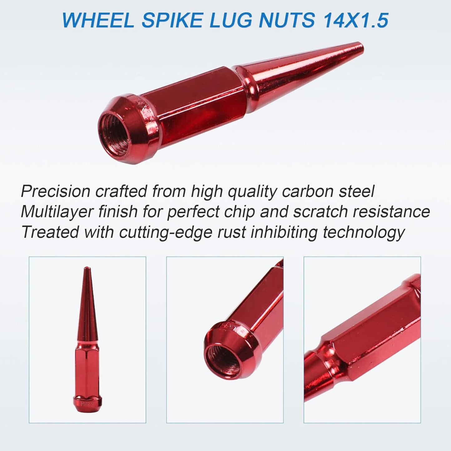 JDMSPEED Wheel Spike Lug Nuts (24pcs) with 1 Socket Key Red 14x1.5 4.5 Tall 6lug