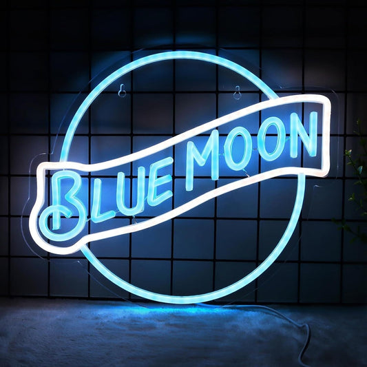 Blue Moon Beer Neon Signs Dimmable Bar Neon Beer Light Sign for Wall Decor Blue 