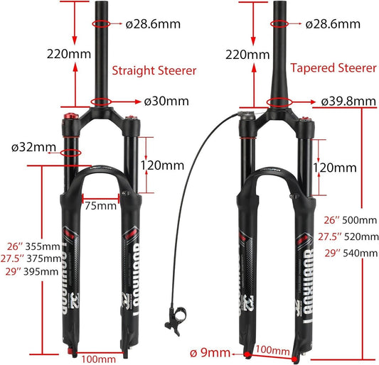 29 in Magnesium Mountain Bike Fork, Rebound Adjust, Air Suspension,Disc Brake