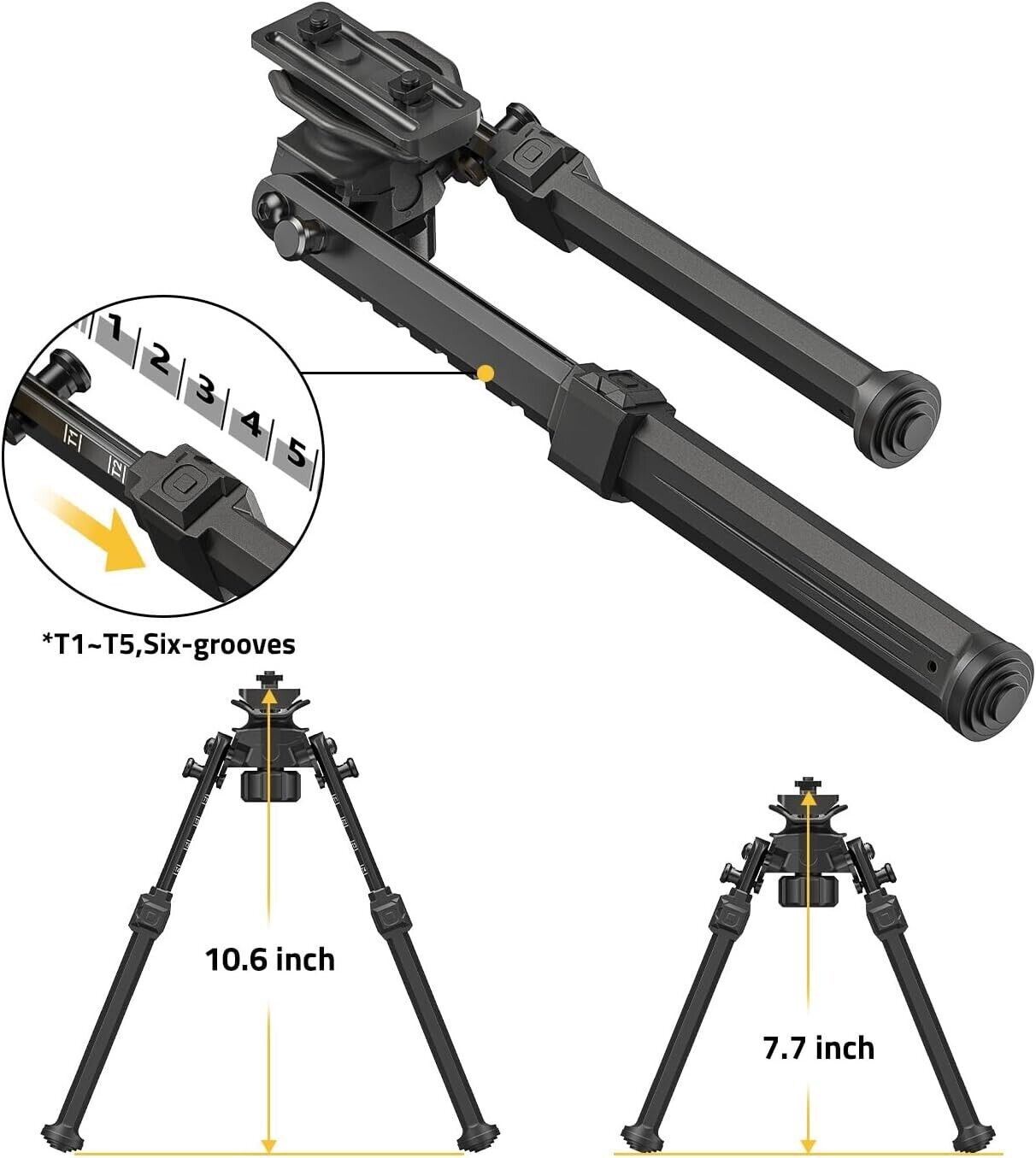 7.7-10 In. Tactical Rifle Bipod w/Sling Picatinny and M-Lock Mounting