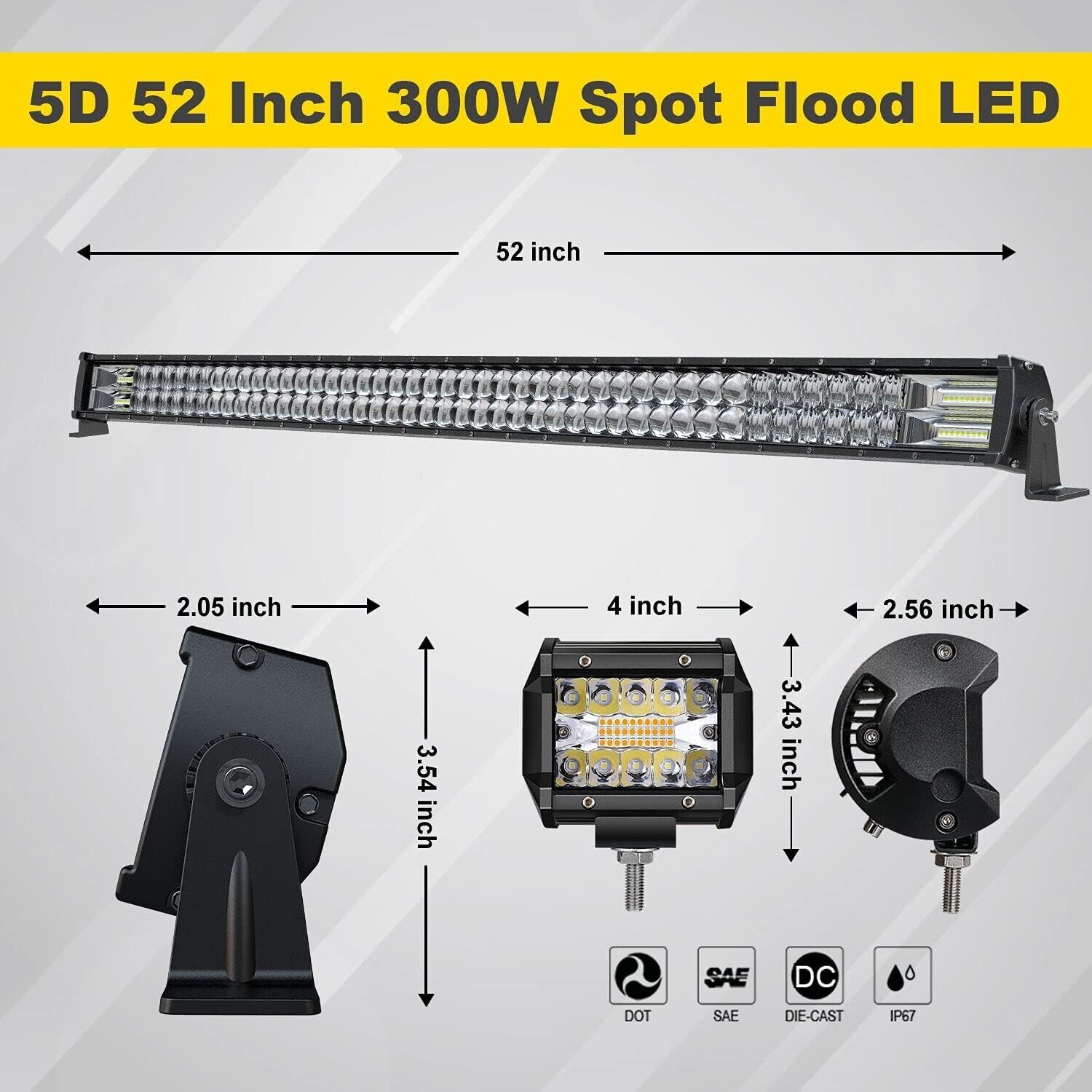 52" inch LED Light Bar Spot Combo Offroad For Jeep Wrangler JL/JT w/brackets