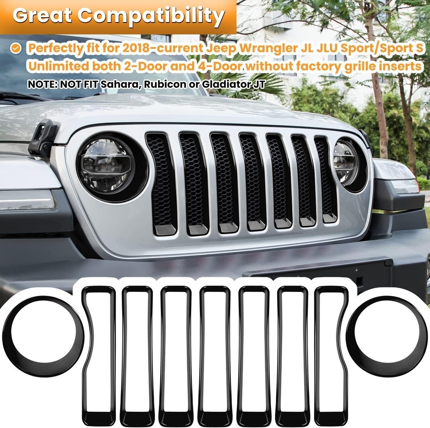 Jeep Wrangler JK Grill Inserts Matte Black Front Mesh Grille w/ Headlight Bezel