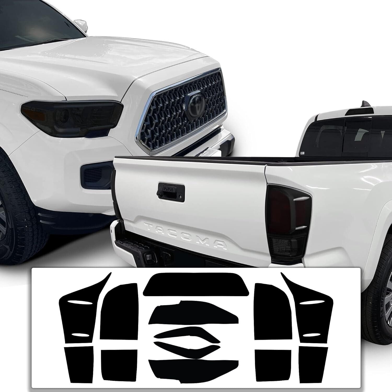 Full Headlight & Taillight Precut Overlay Tint Kit for Toyota Tacoma 16-23 Dark