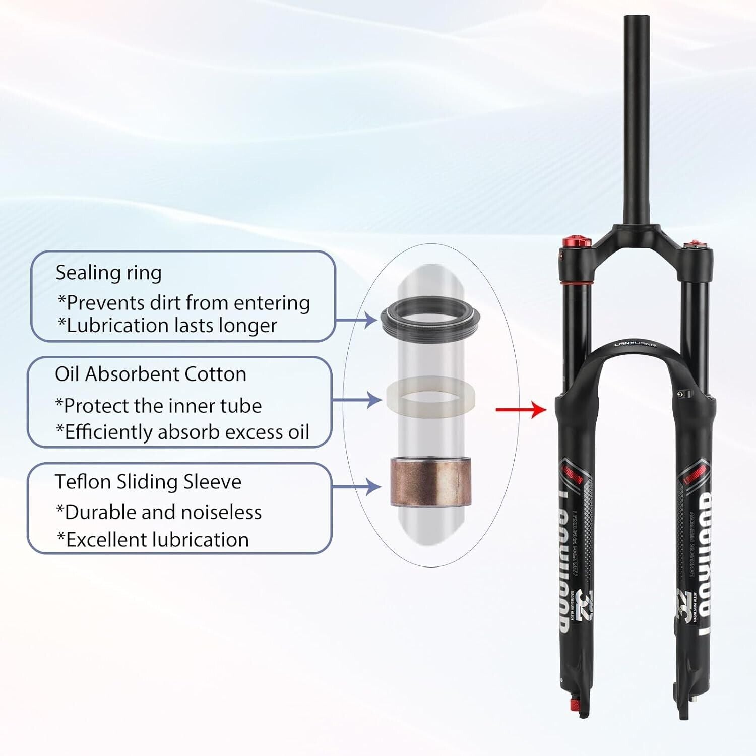 29 in Magnesium Mountain Bike Fork, Rebound Adjust, Air Suspension,Disc Brake