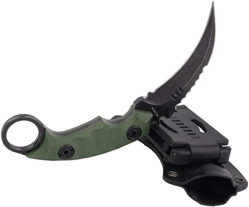 Survival Claw Tactical Knife w/teeth, Karambit fixed blade with kydex sheath