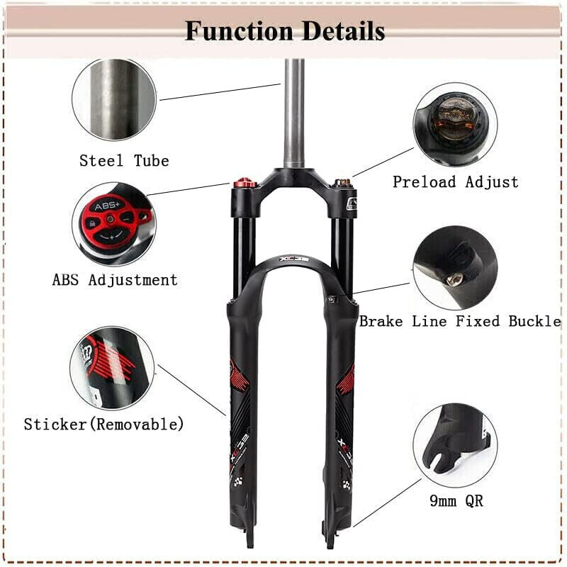 BUCKLOS 26/27.5/29 MTB Bike Suspension Front Fork 120mm 28.6mm Straight Tube