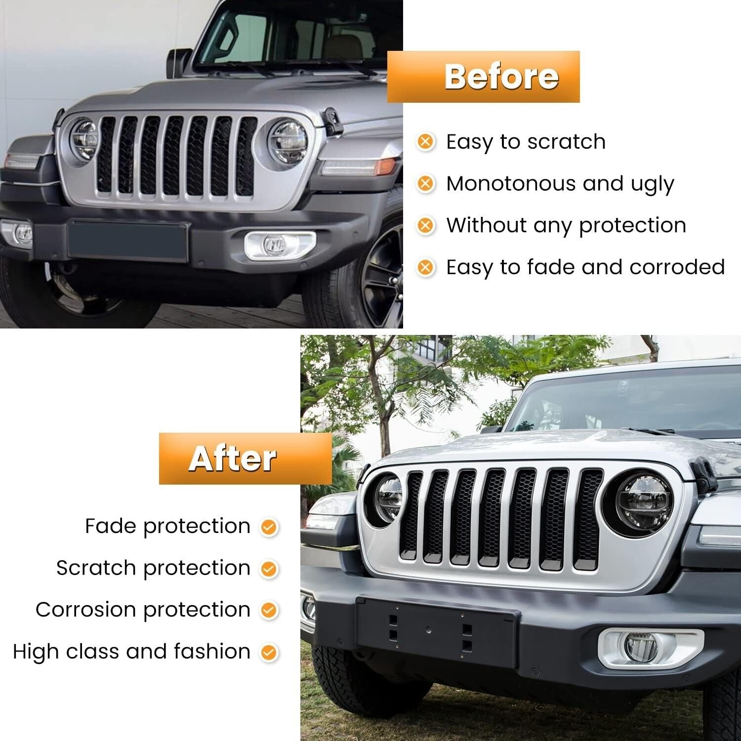 Jeep Wrangler JK Grill Inserts Matte Black Front Mesh Grille w/ Headlight Bezel