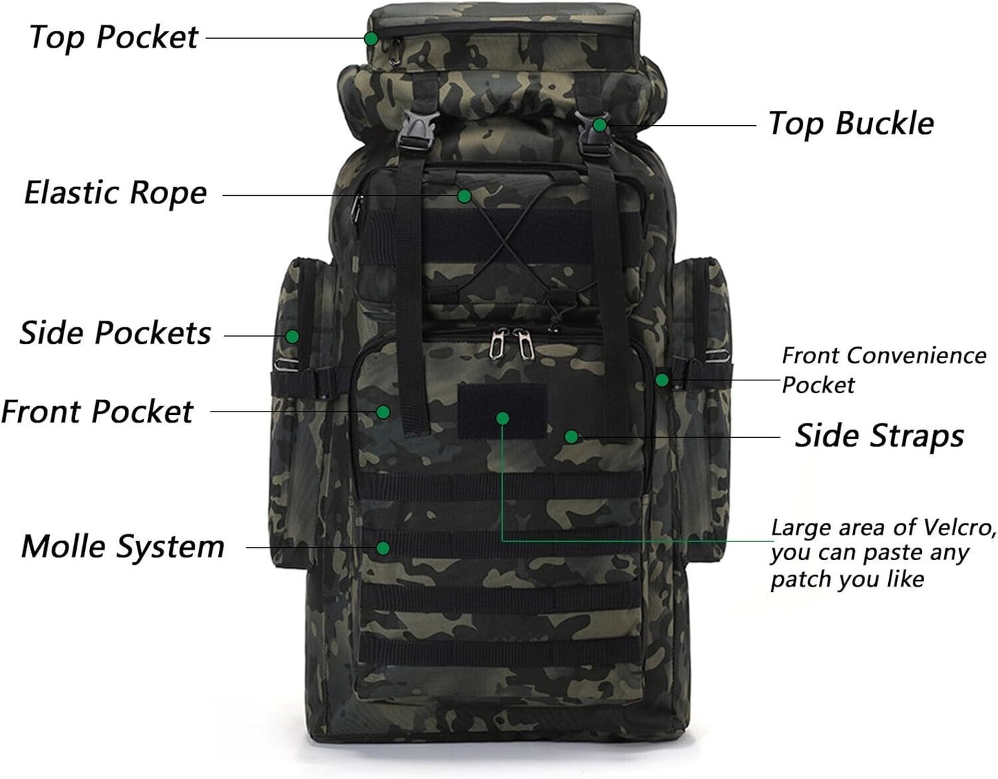 80L Military Tactical Backpack Rucksack for Outdoor Travel Camping Hiking Bag