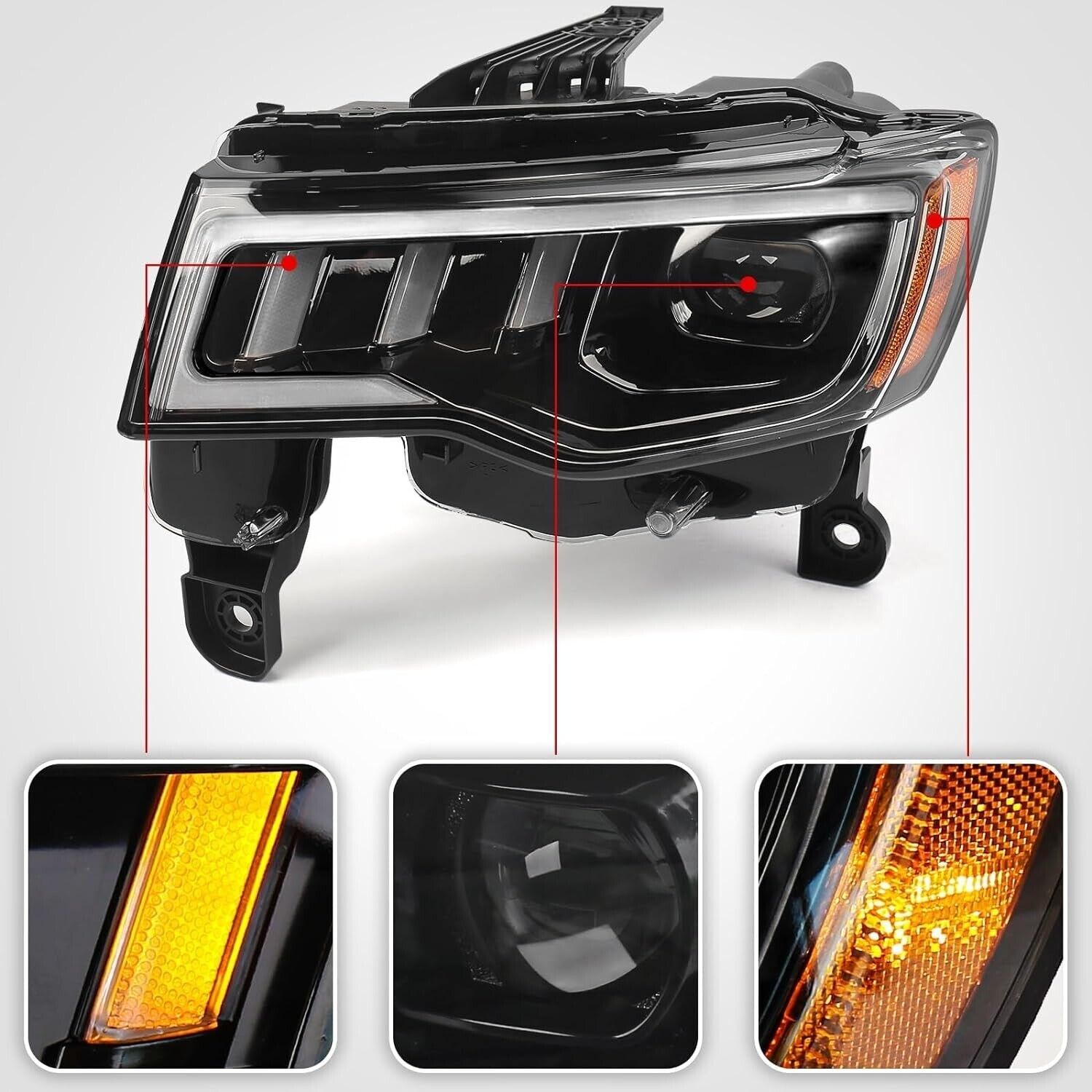 For 2017-2021 Jeep Grand Cherokee Halogen Upgrade LED Tube Projector Headlights