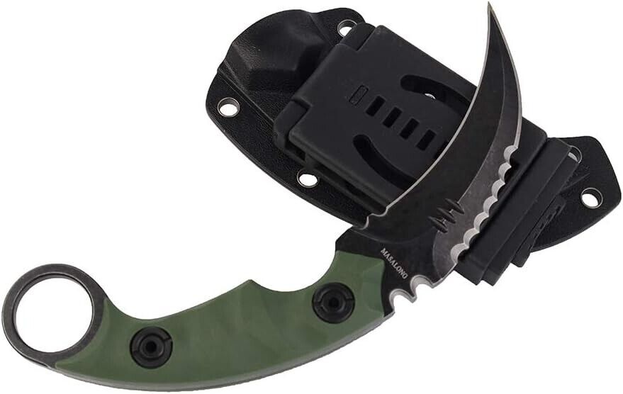 Survival Claw Tactical Knife w/teeth, Karambit fixed blade with kydex sheath