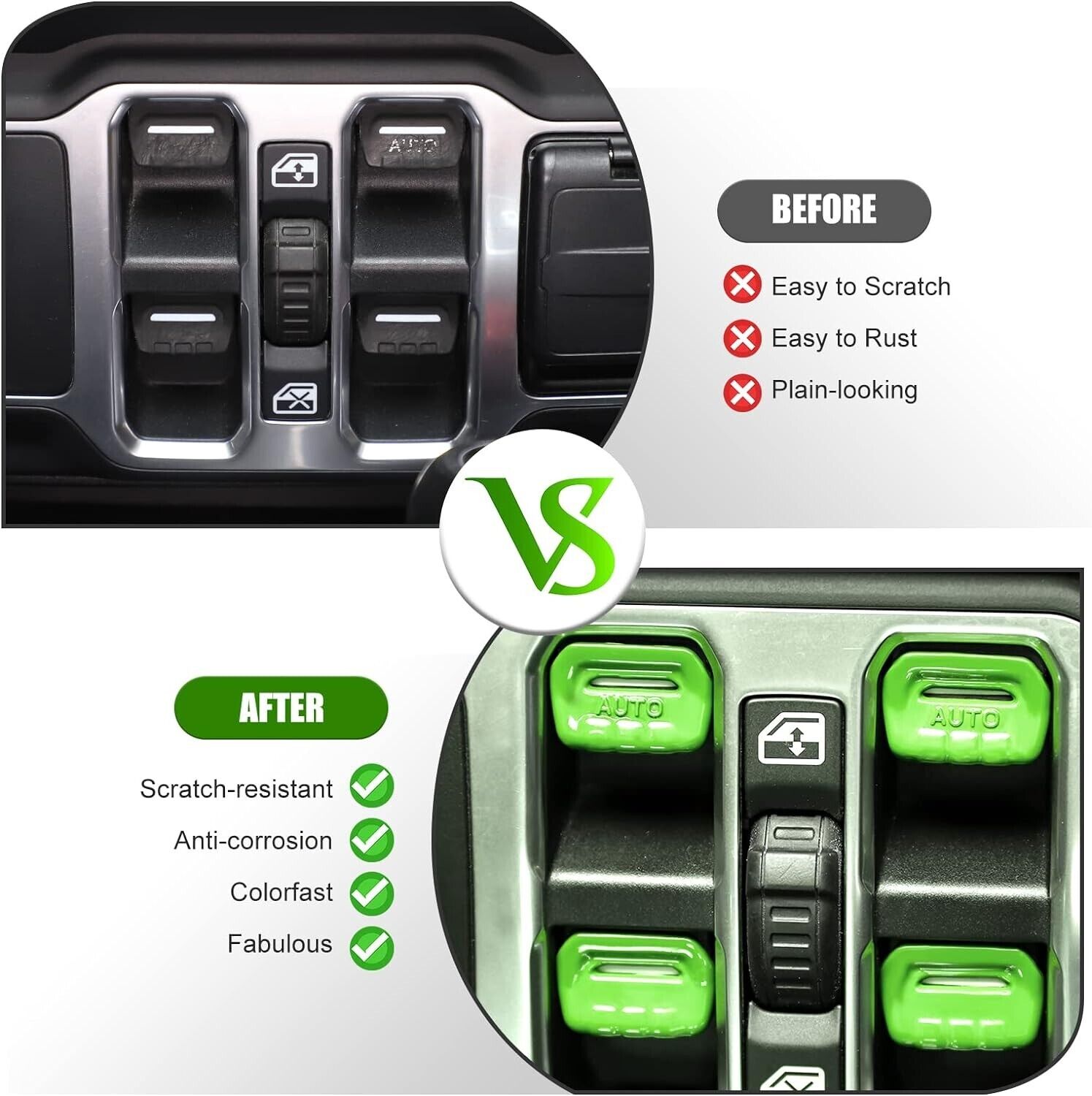 Window Switch Button Cover Trim for Jeep JL 18-24 JLU Gladiator JT Green