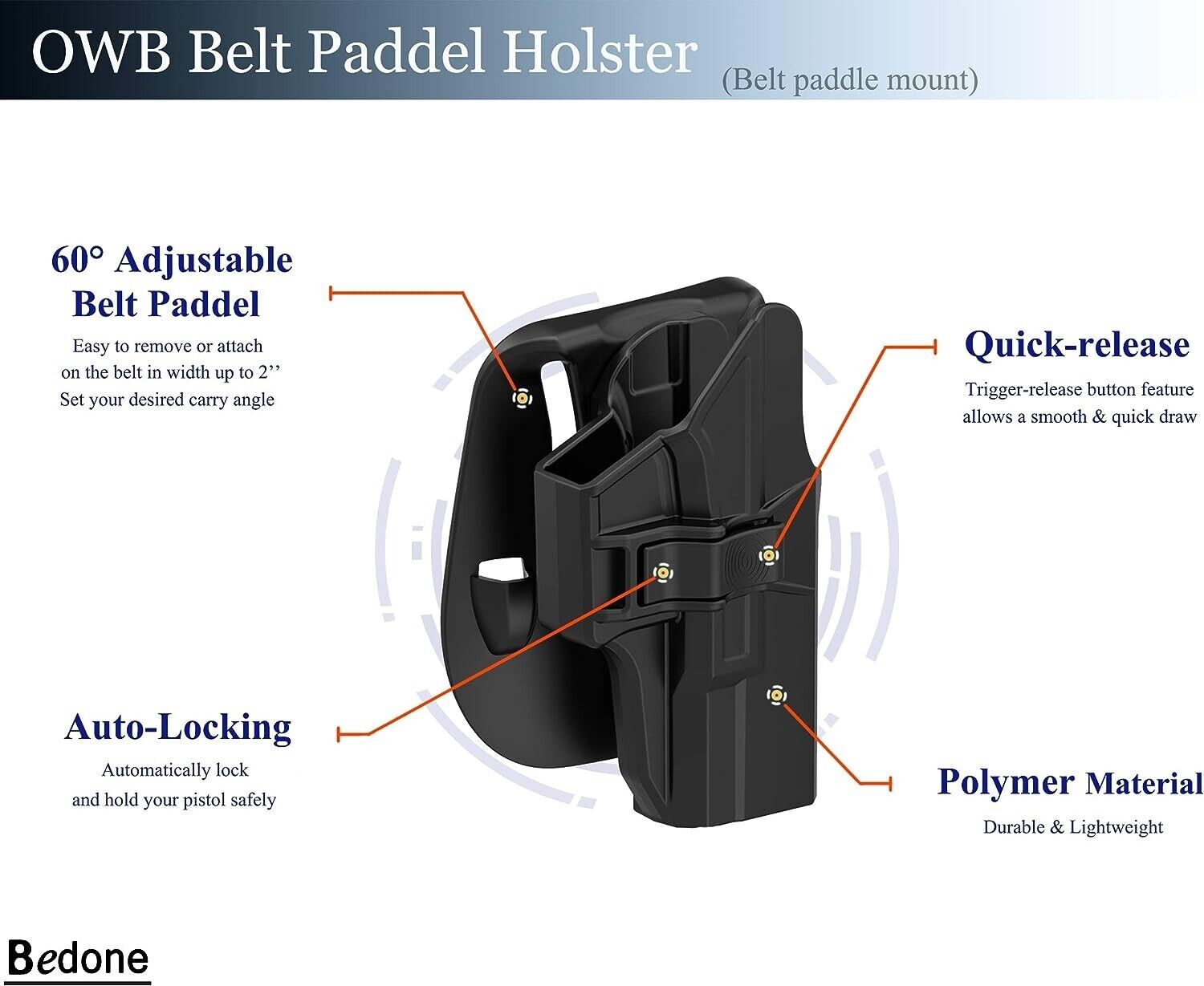 OWB Paddle G19 Holster Quick Release Button Fits Glock G19 19x 23 32 (Gen 3/4/5)