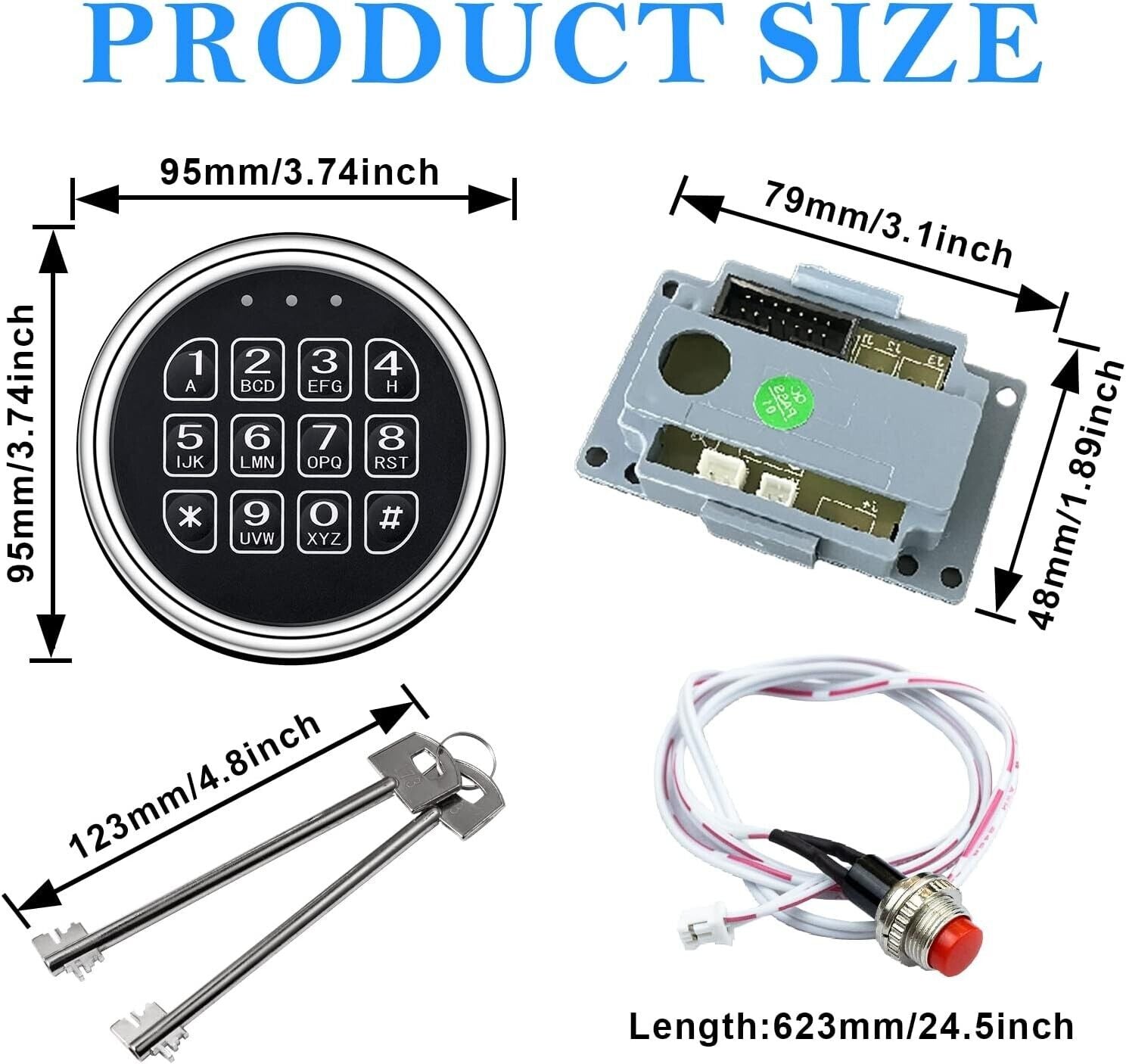 New Gun Safe Lock Replacement Chrome Keypad With Solenoid Lock & 2 Override Keys