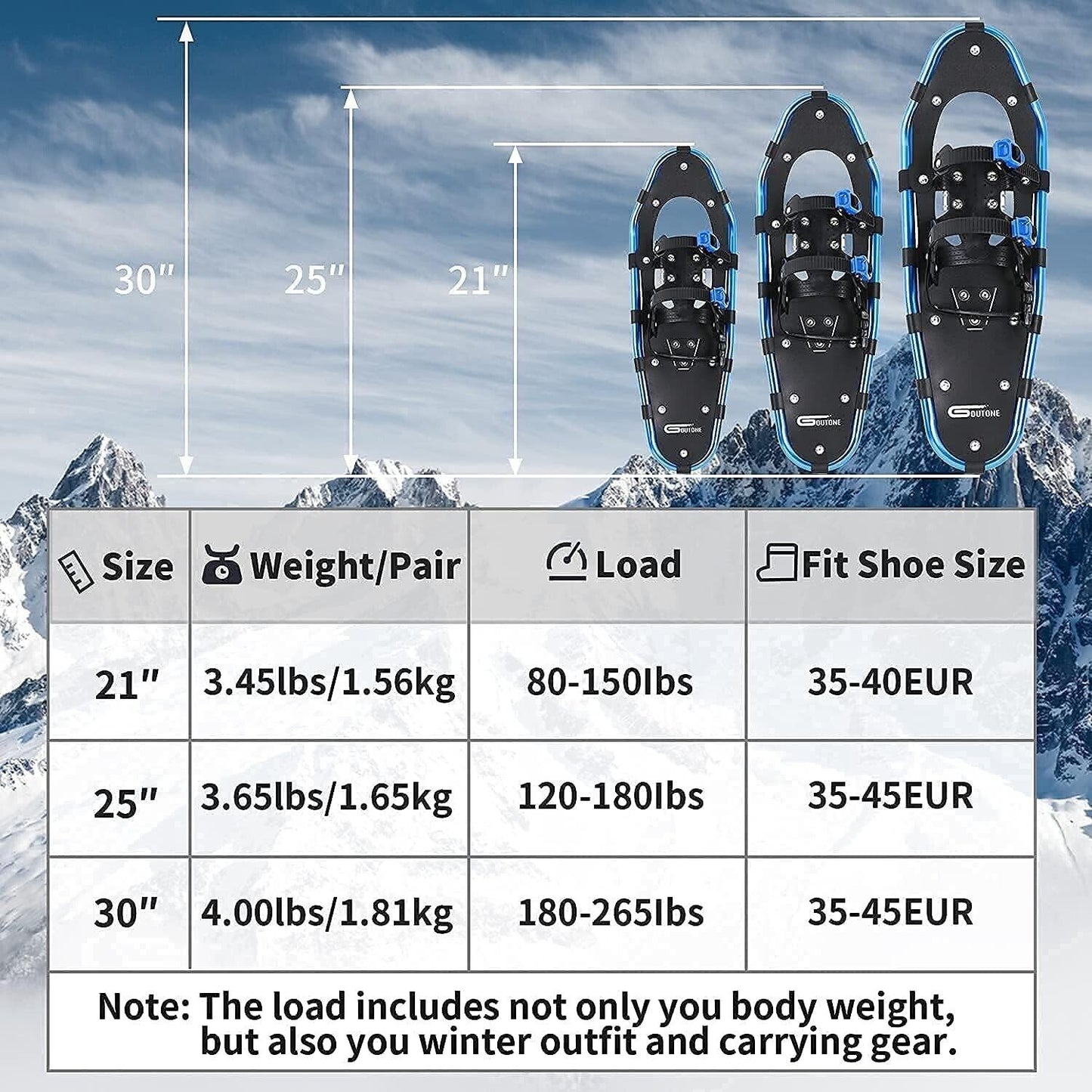 Goutone 21/25/30 Inches Light Weight Snowshoes with Poles for Women Men Youth...