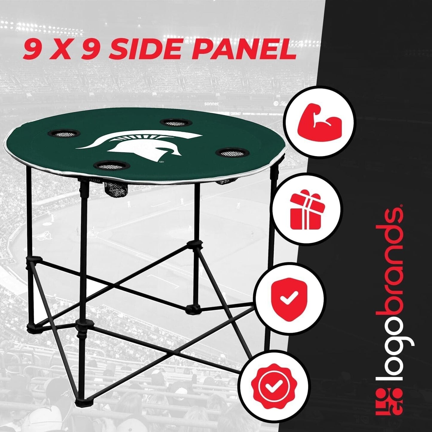 Michigan State University Round foldable Tailgate Table fast assembly lightweigh