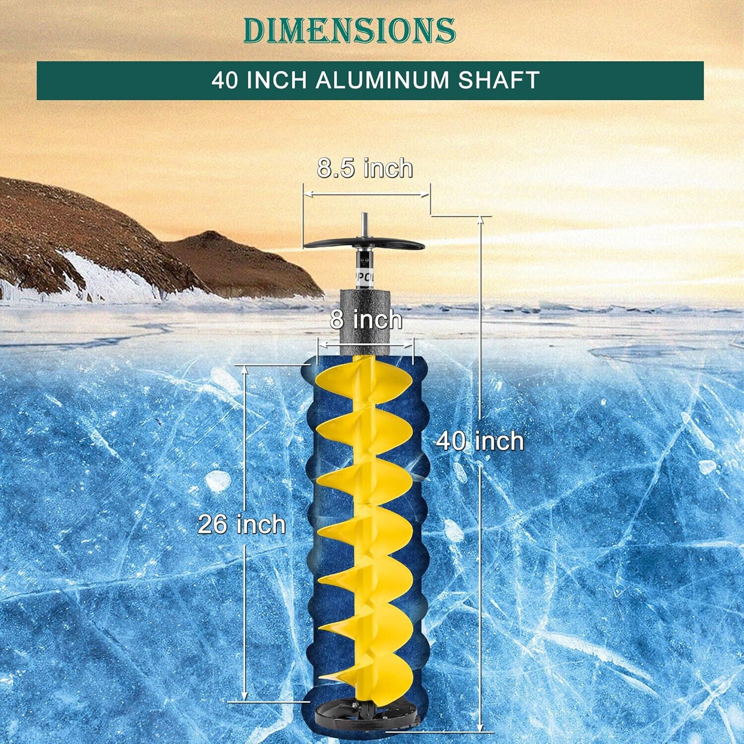Ice Drill Auger, 8" Diameter Nylon Ice Auger, 40" Length Ice Auger Bit Universal