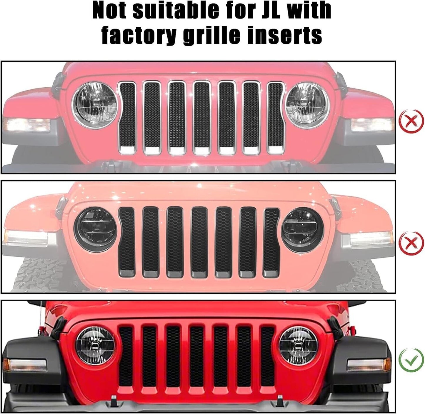 For Jeep JL Mesh Grille Grill Insert & Headlight Turn Light Cover Trim Matte BLK