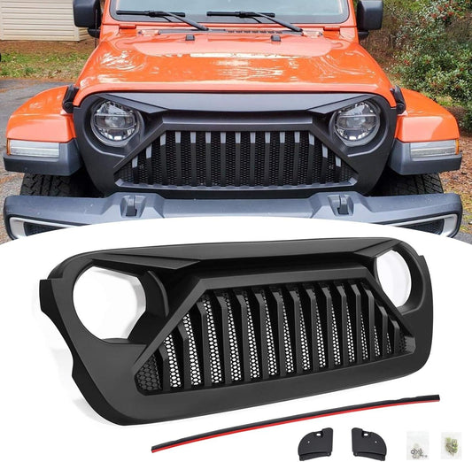 Front Grille Angry Vader Grill Matte Black For 2018-2022 Jeep Wrangler JL JT JLU