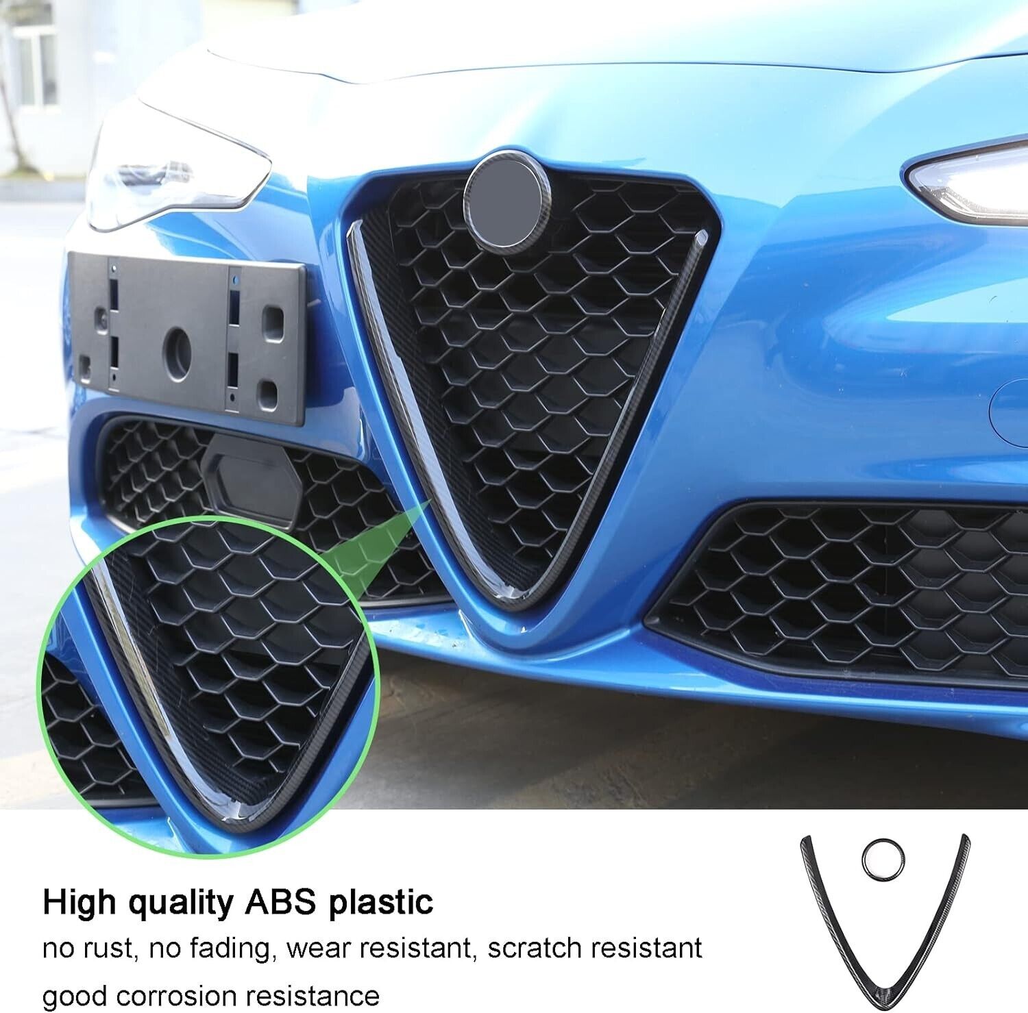 Carbon Front V Shape Grille Cover + Logo Ring Trim For Alfa Romeo Giulia 2017-20