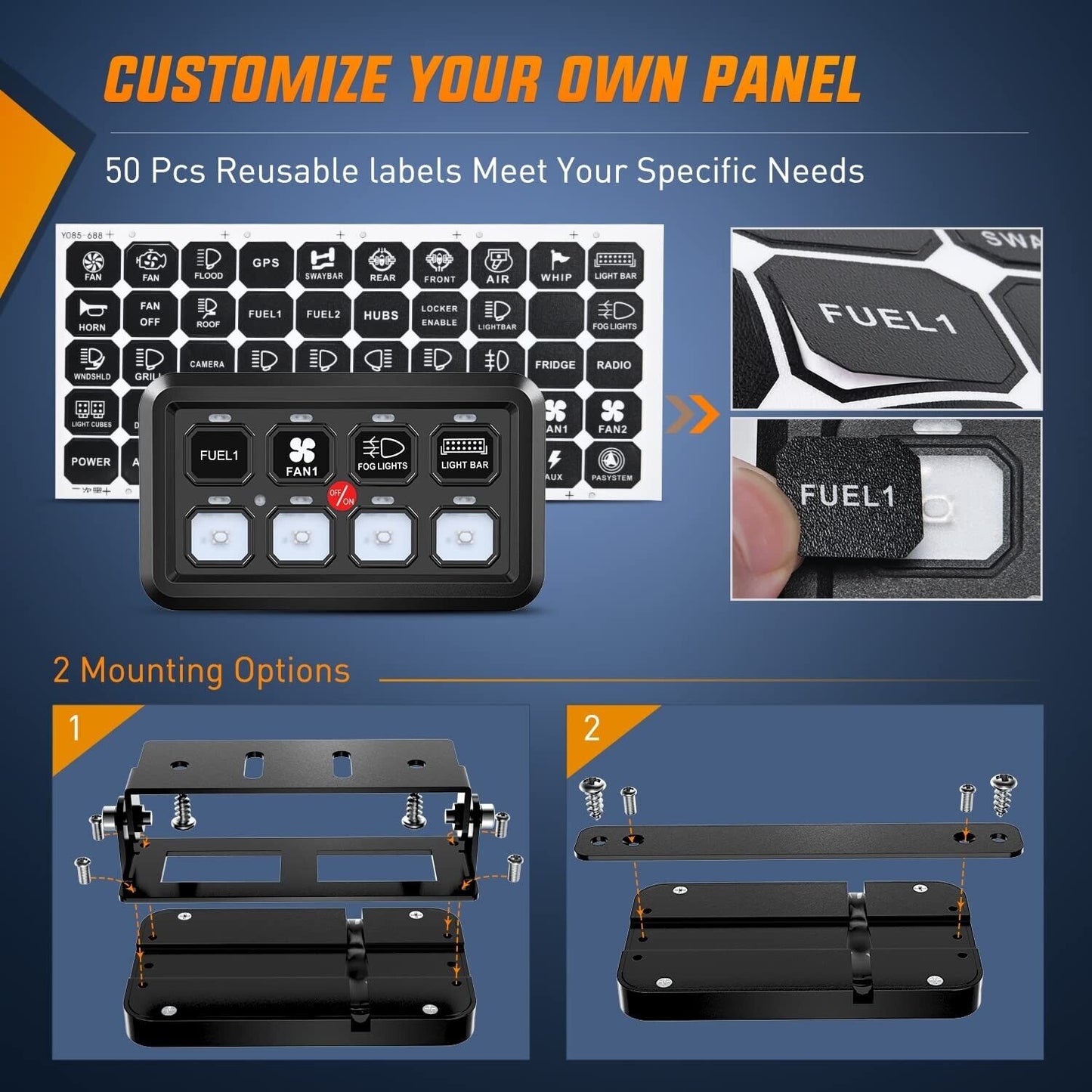 Universal Multifunction 8 Gang RGB Switch Panel w/ dimmable backlight 12V/60amps