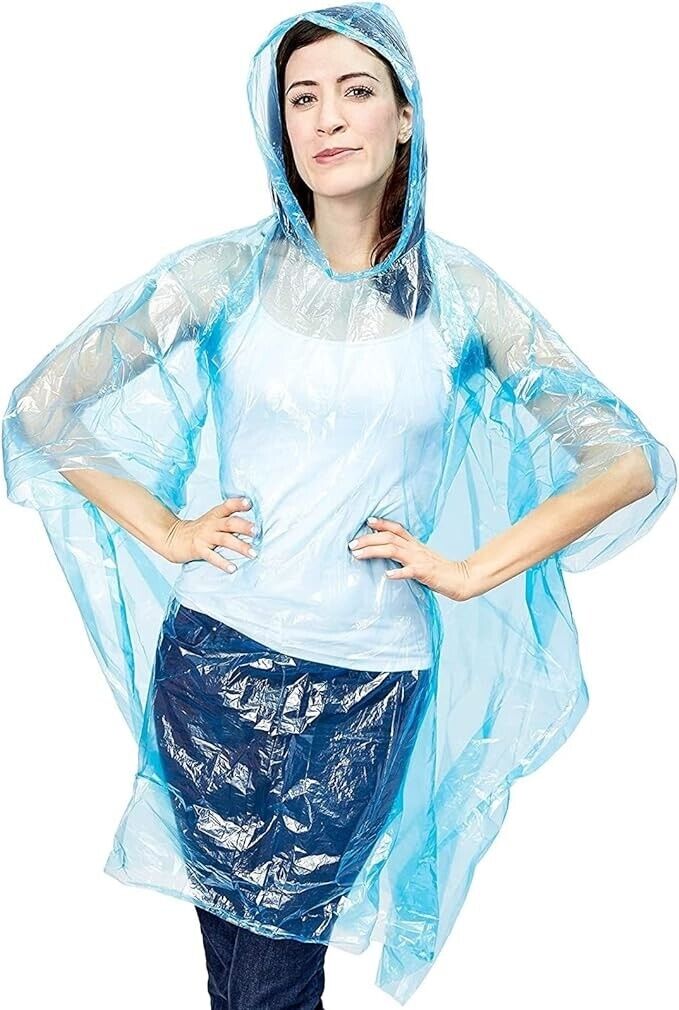 Disposable Adult Emergency Waterproof Rain Coat Poncho Camping Hiking Hood 5pcs