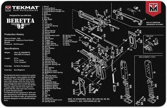 TekMat Beretta 92 Premium Gun Cleaning Mat 11"x17"