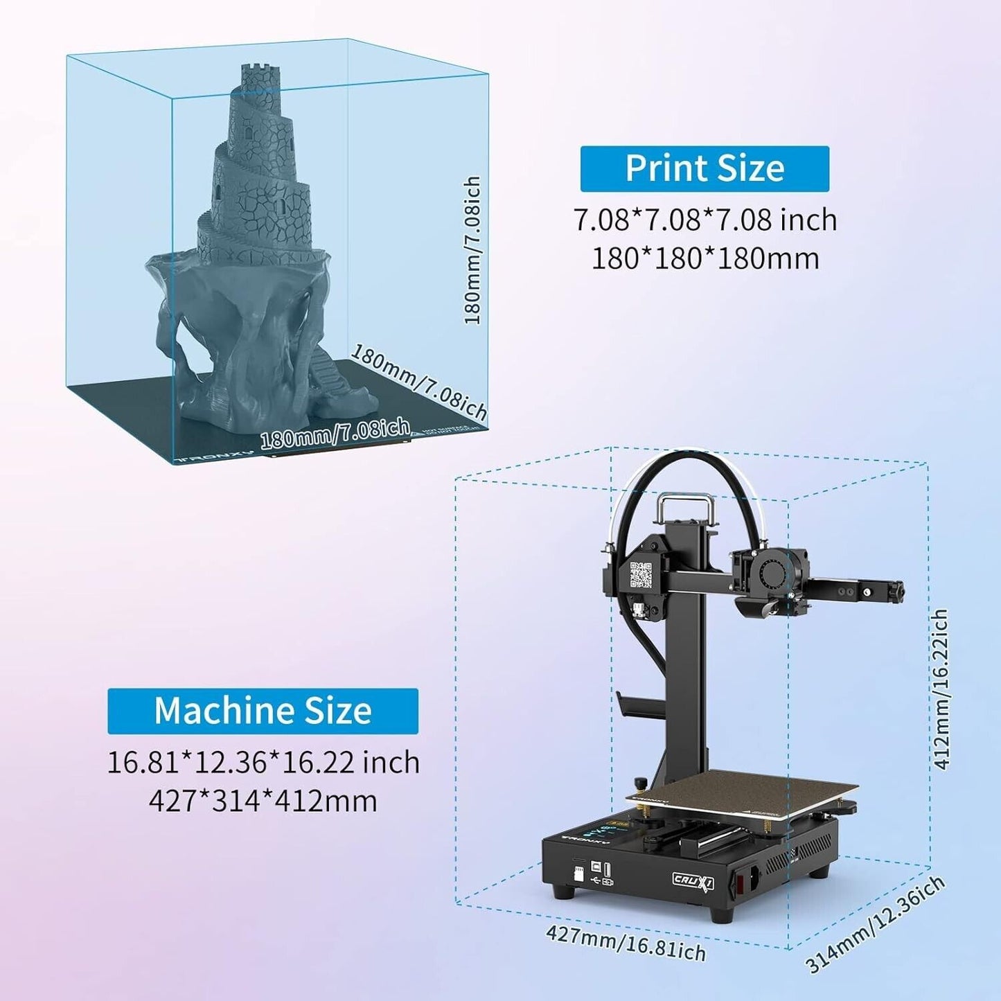 New 3D Printer Tronxy Crux 1 w/PEI sheet, Direct Drive Extruder, Double OSG15