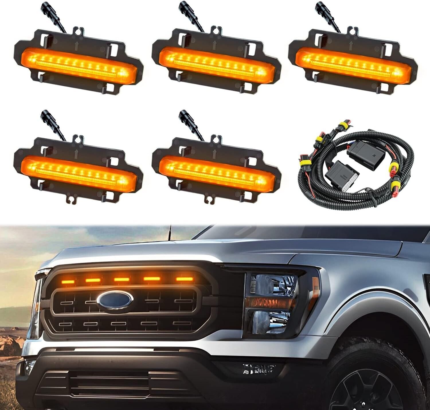 5pcs Front Grille LED Lights Waterproof Fit for Ford F150 with Wiring Harness