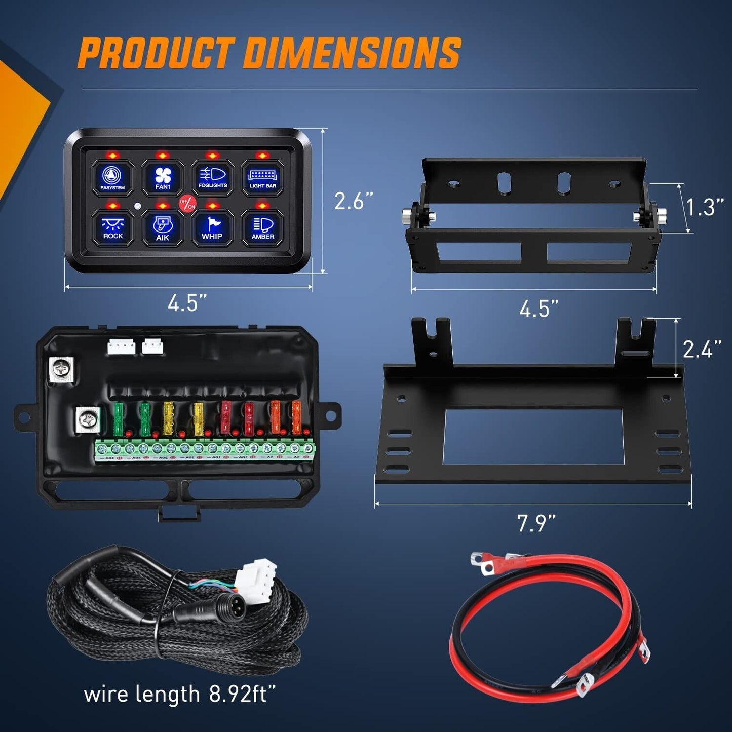 Universal Multifunction 8 Gang RGB Switch Panel w/ dimmable backlight 12V/60amps