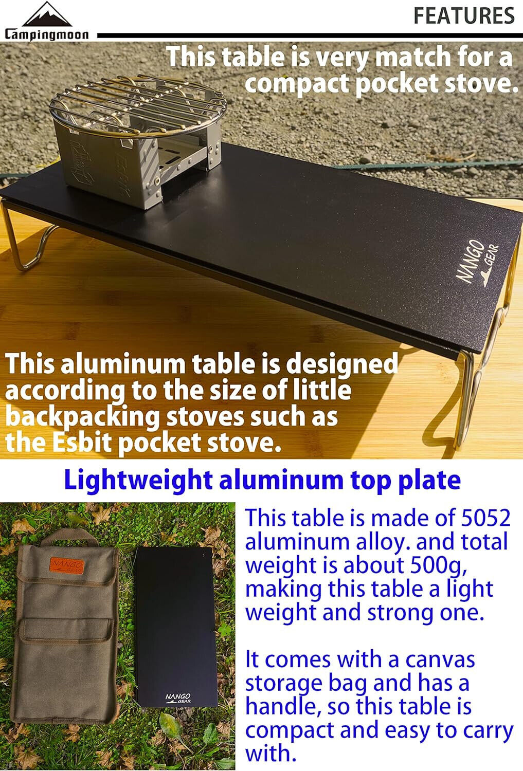 Aluminum Camping Table with Storage Bag Black, Portable, Light weight backpackin