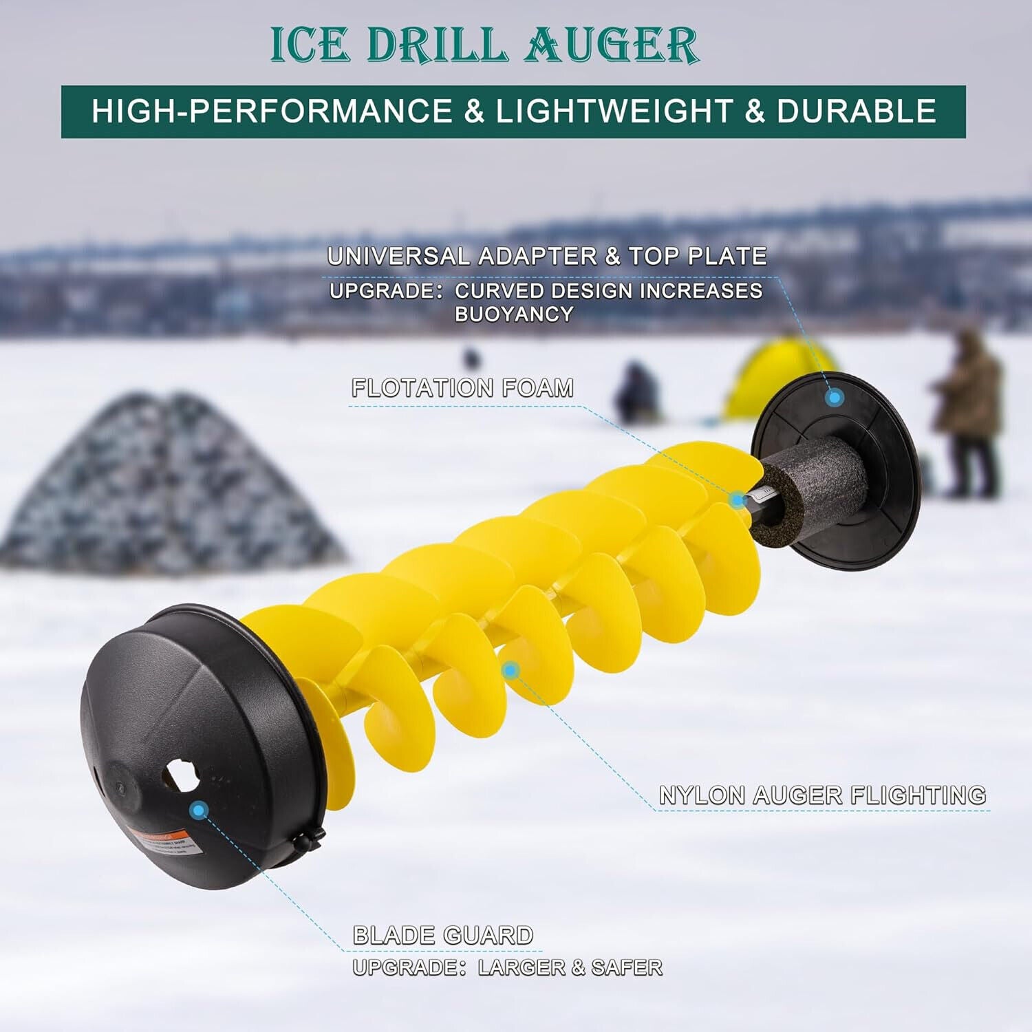 Ice Drill Auger, 8" Diameter Nylon Ice Auger, 40" Length Ice Auger Bit Universal