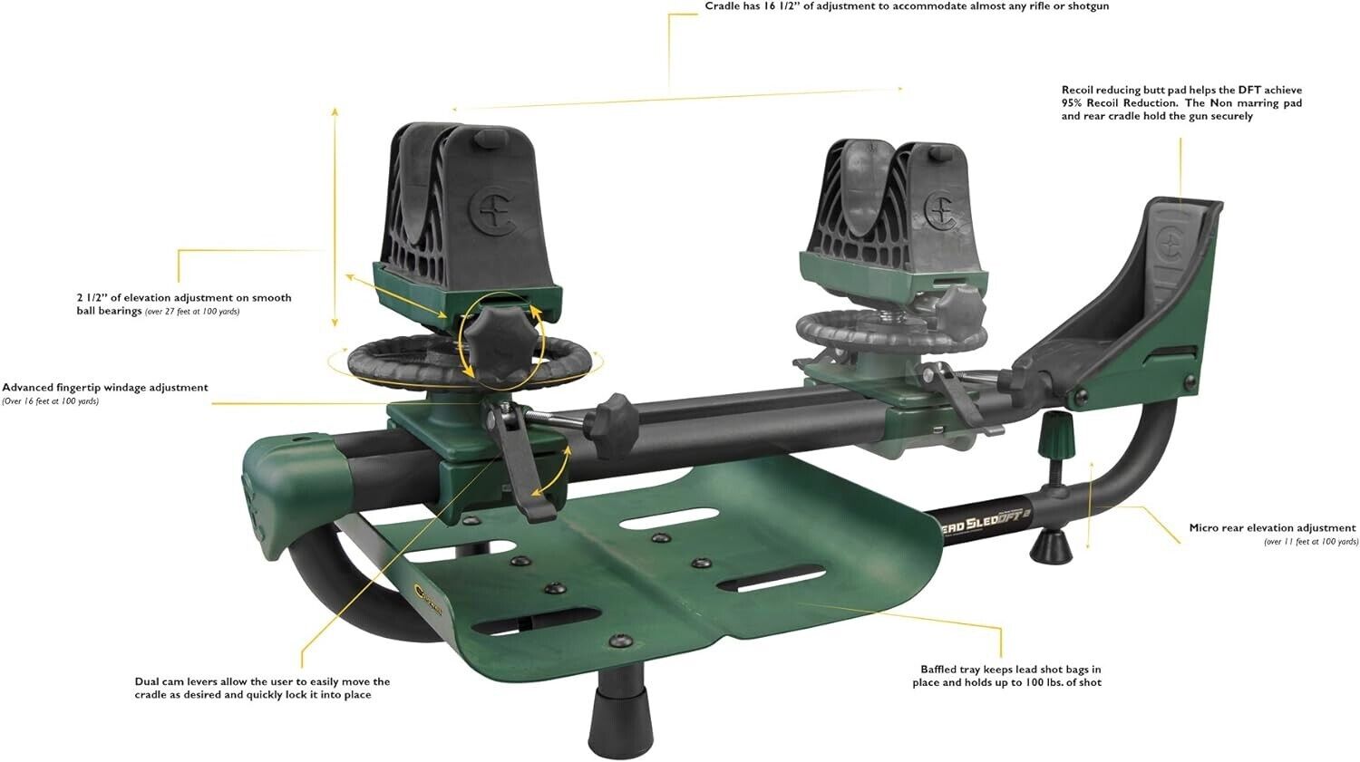 Caldwell Lead Sled DFT 2 Rifle Shooting Rest w/Adjustable Ambi Frame, Recoil Red