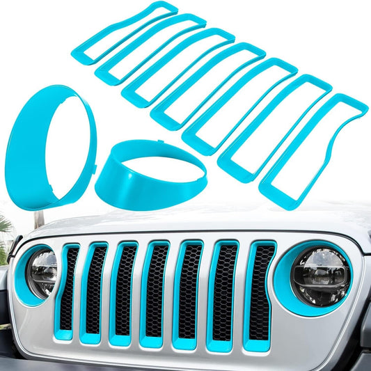 Jeep Wrangler JK Grill Inserts Matte Blue Front Mesh Grille w/ Headlight Bezel